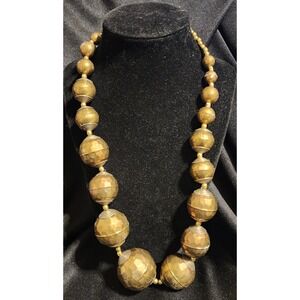 VTG Chunky Brass Bronze Copper Graduated Hollow Bead Necklace Statement READ